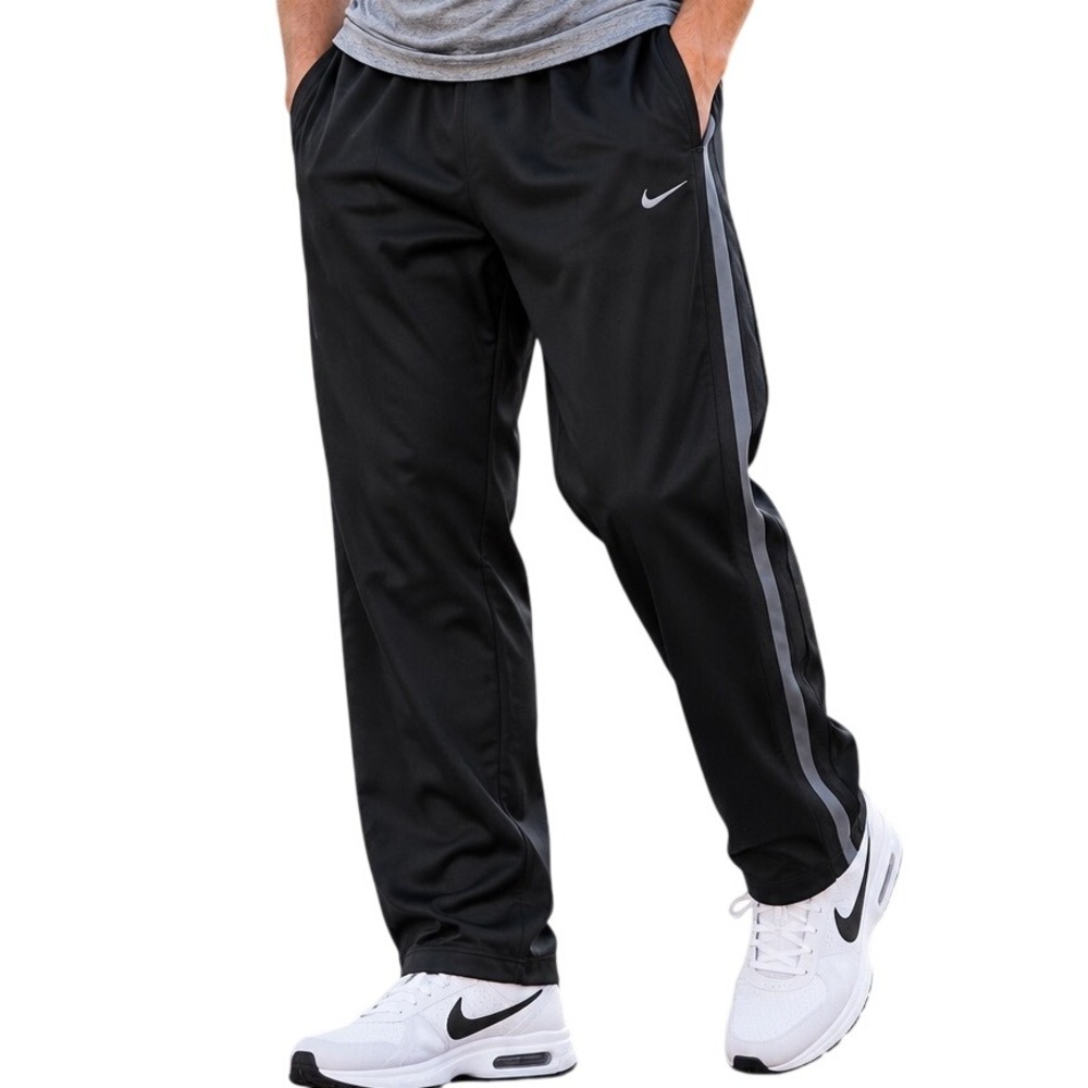 Nike Mens Black Track Pants Straight Leg Grey Side Stripe XL Activewear